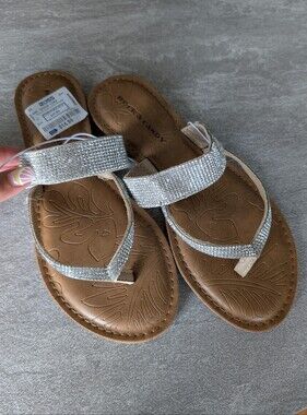 Women's Silver Rhinestone T-Strap Sandals